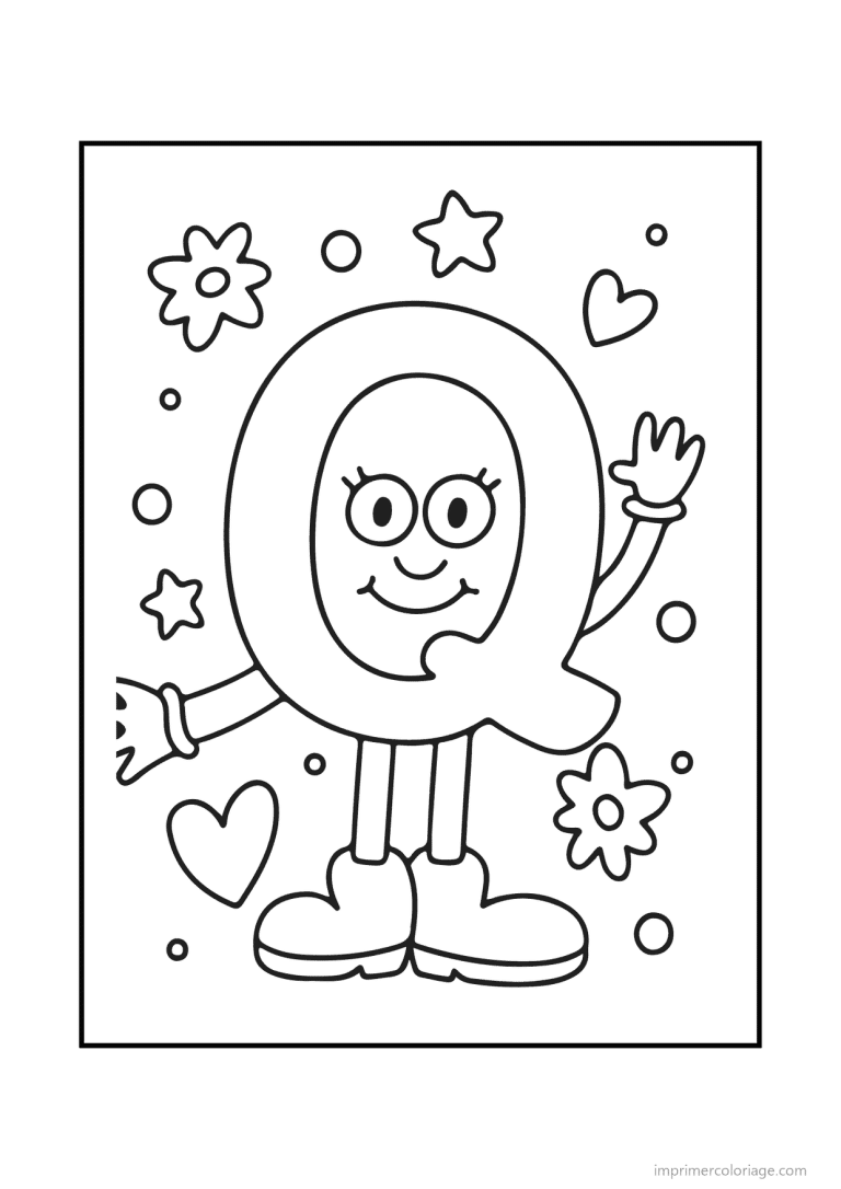 coloriage lettre q bonhomme souriant - dessin gratuit &agrave; imprimer