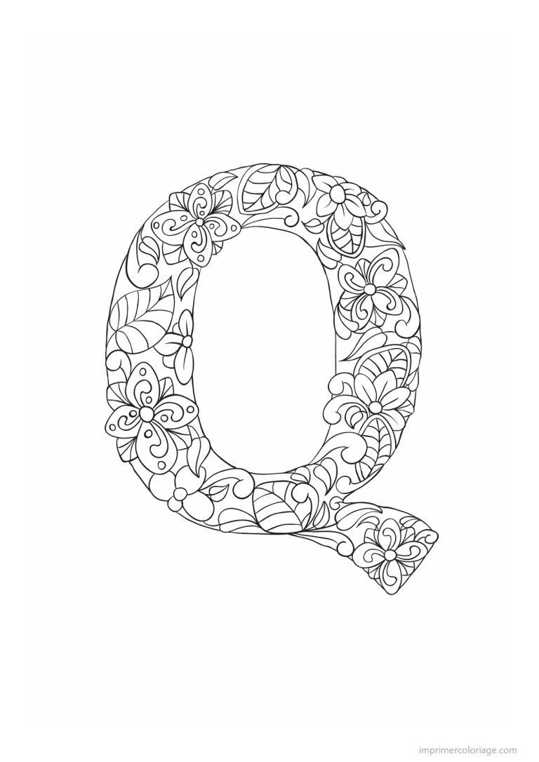coloriage lettre q fleurs zen - dessin gratuit &agrave; imprimer