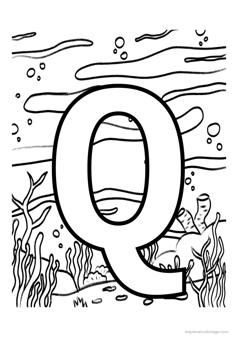 coloriage lettre q fond marin - dessin gratuit &agrave; imprimer