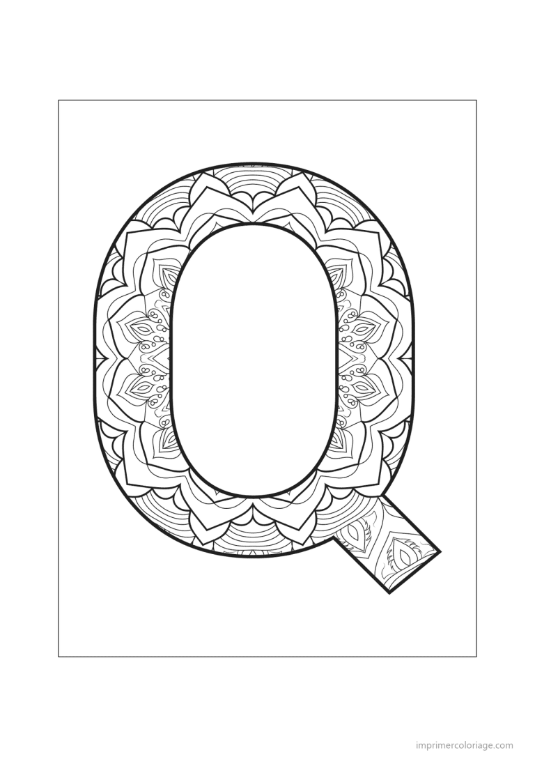 coloriage lettre q mandala fleuri - dessin gratuit &agrave; imprimer