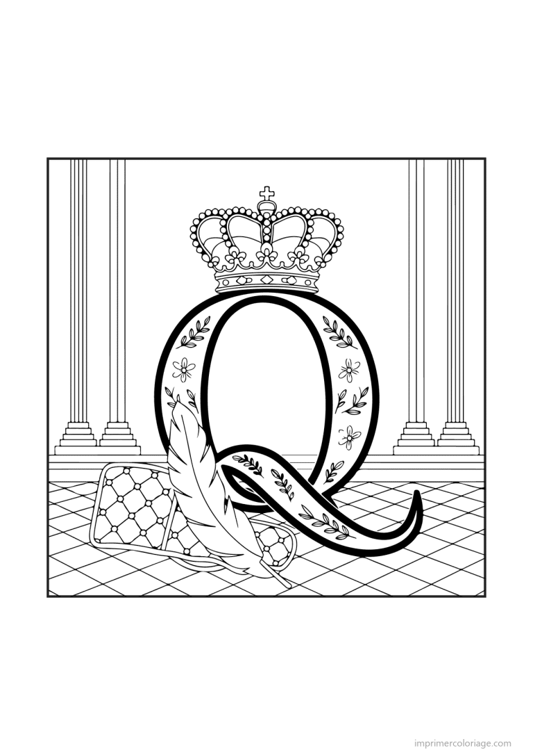 coloriage lettre q scene illustree - dessin gratuit &agrave; imprimer