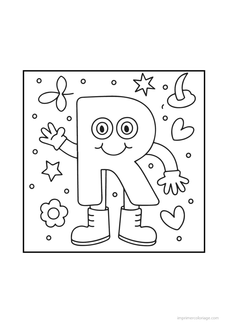 coloriage lettre r bonhomme doodle - dessin gratuit &agrave; imprimer