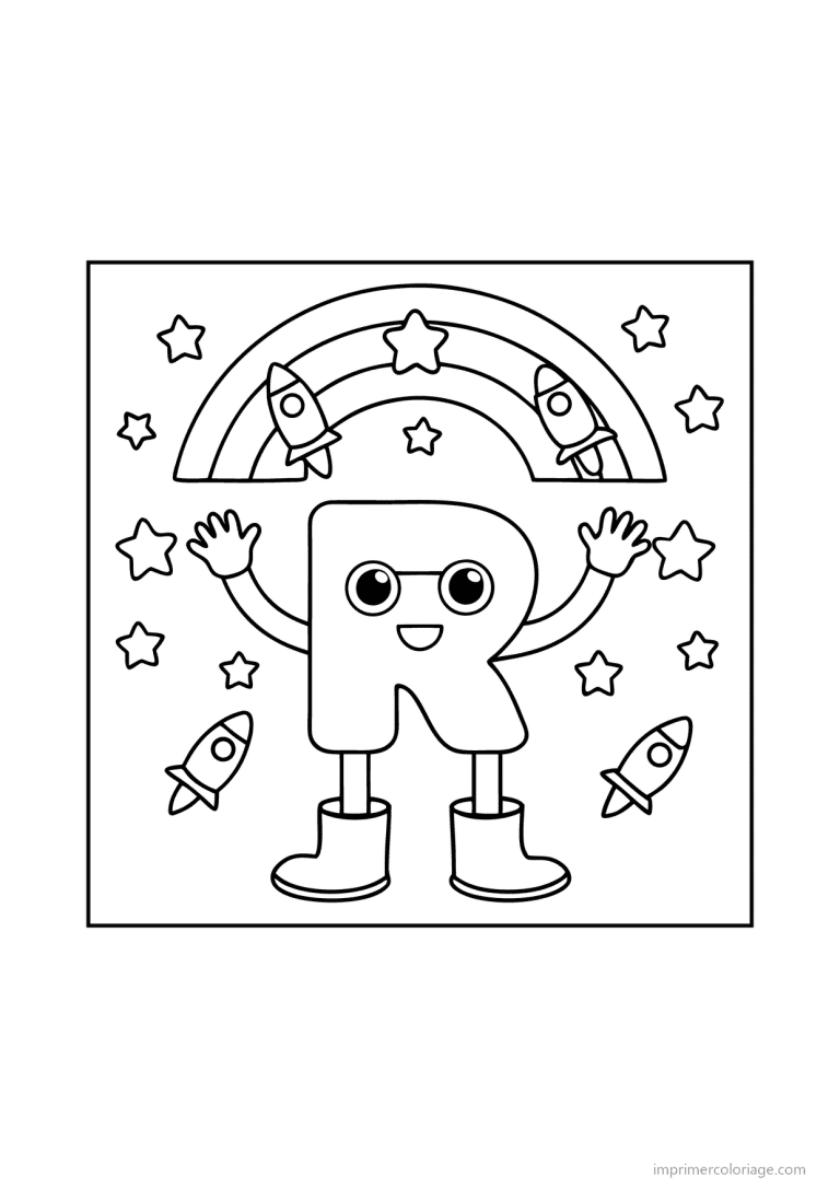 coloriage lettre r bonhomme etoiles - dessin gratuit &agrave; imprimer
