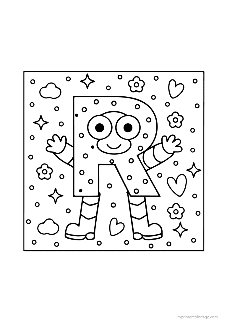 coloriage lettre r bonhomme fleurs - dessin gratuit &agrave; imprimer