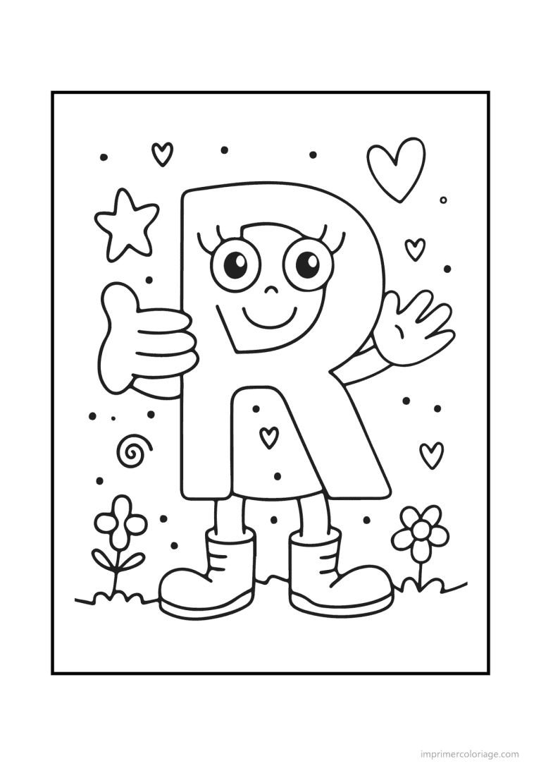 coloriage lettre r bonhomme souriant - dessin gratuit &agrave; imprimer