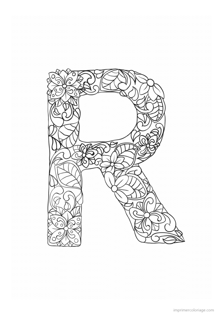 coloriage lettre r fleurs zen - dessin gratuit &agrave; imprimer