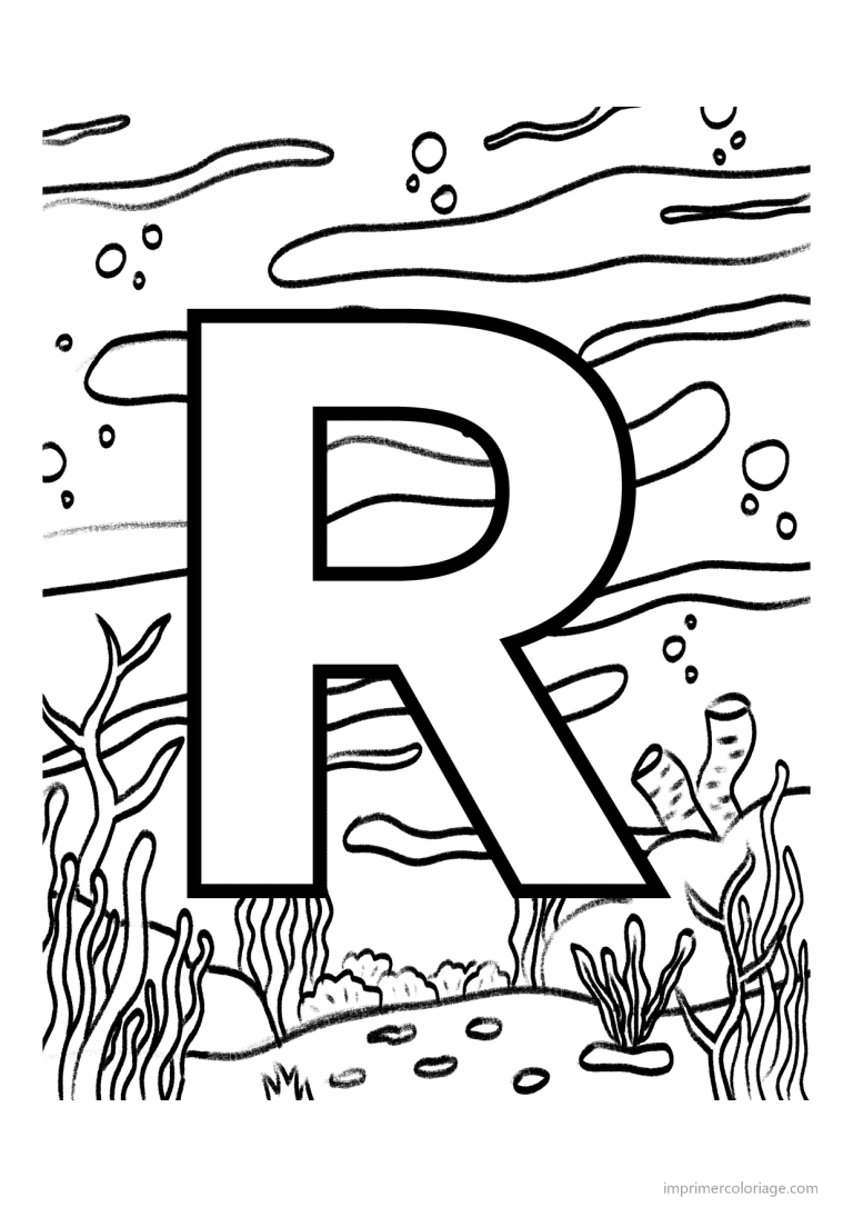 coloriage lettre r fond marin - dessin gratuit &agrave; imprimer