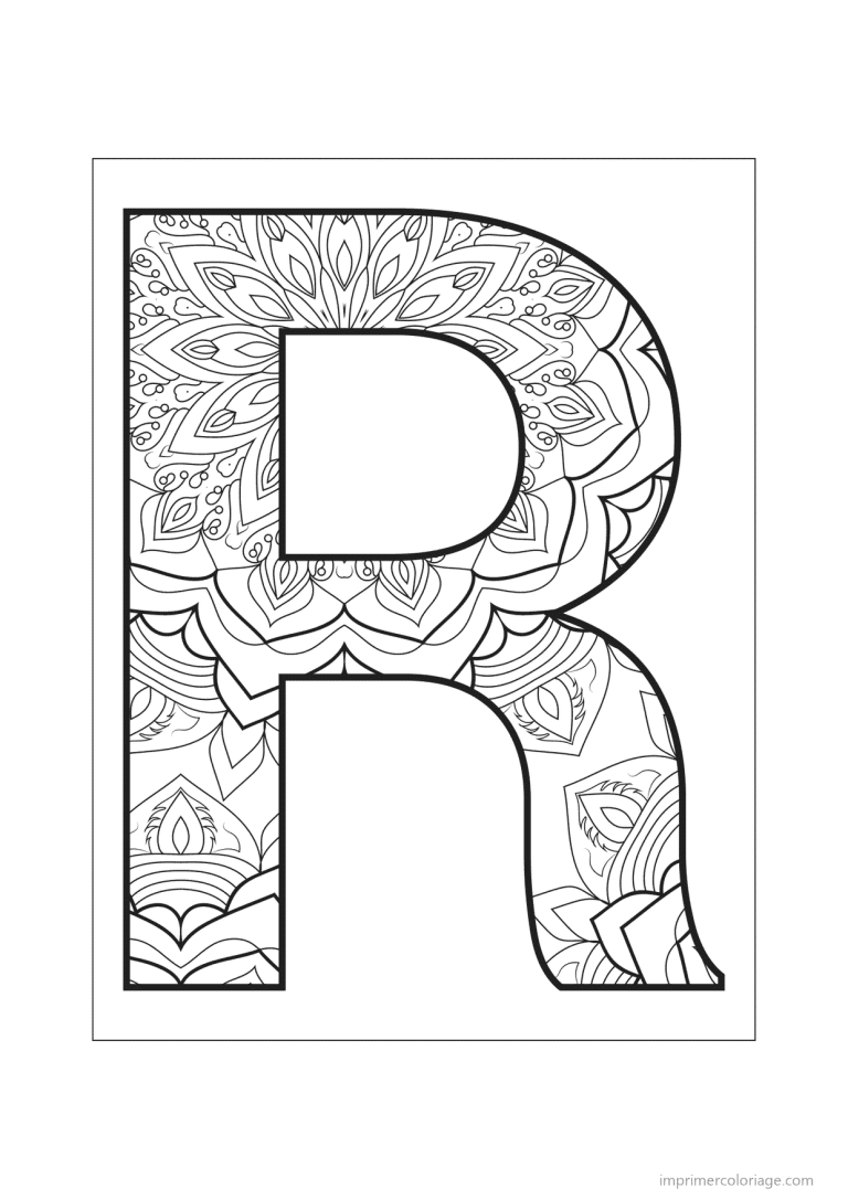 coloriage lettre r mandala fleuri - dessin gratuit &agrave; imprimer
