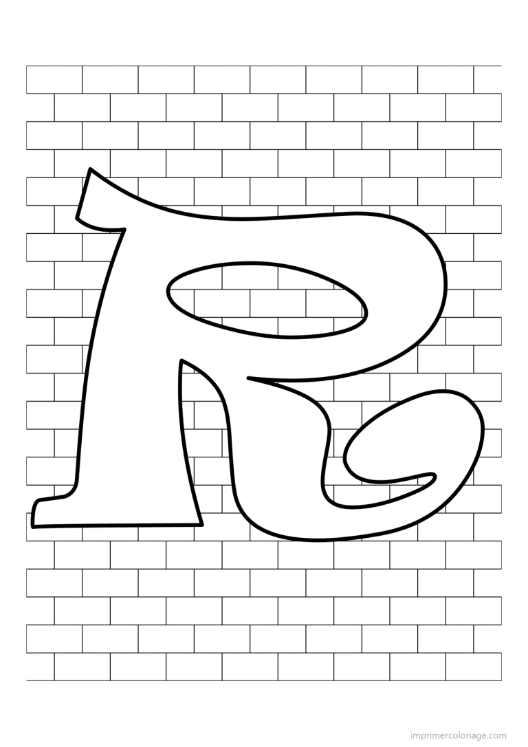 coloriage lettre r mur de briques - dessin gratuit &agrave; imprimer