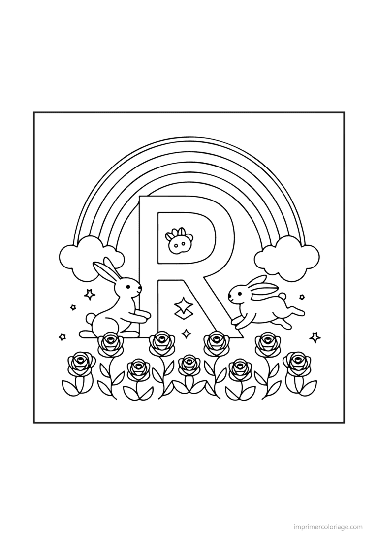 coloriage lettre r scene illustree - dessin gratuit &agrave; imprimer
