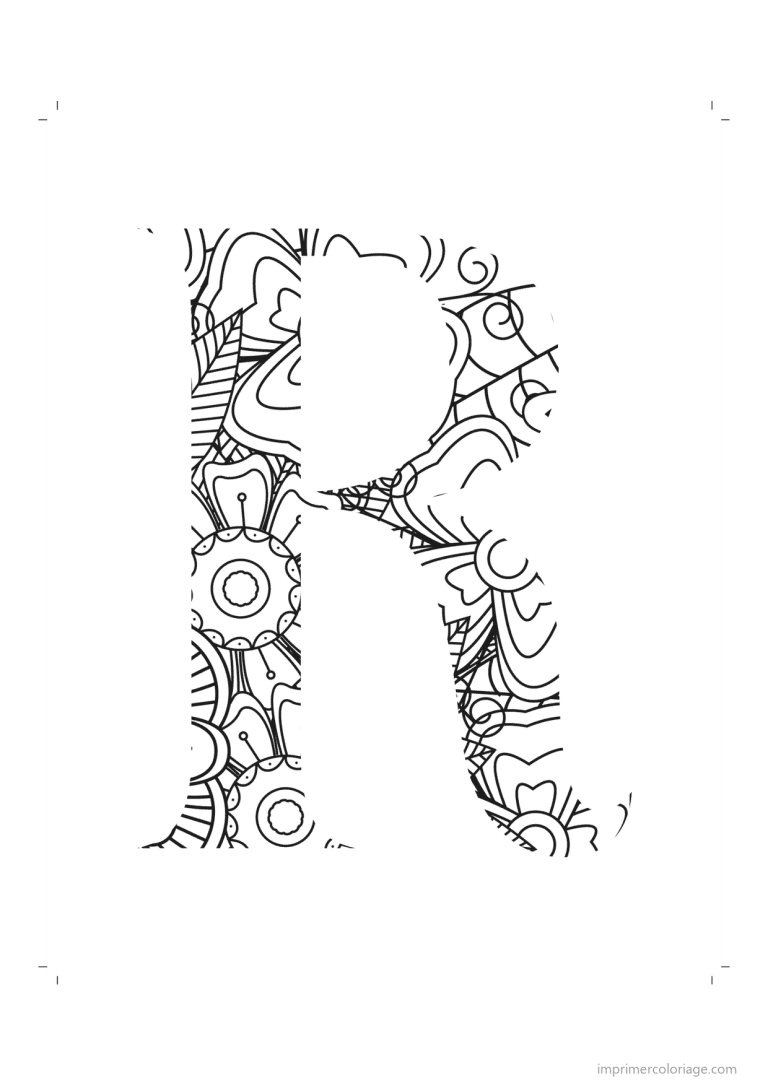 coloriage lettre r zentangle - dessin gratuit &agrave; imprimer