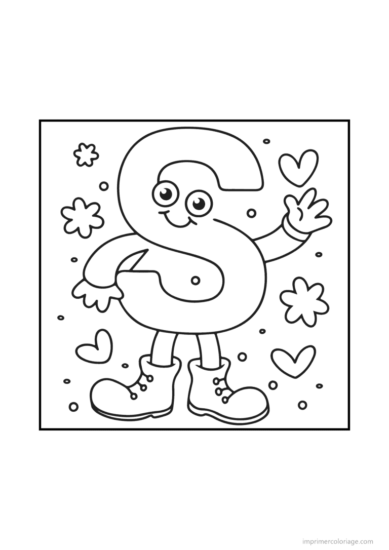 coloriage lettre s bonhomme doodle - dessin gratuit &agrave; imprimer