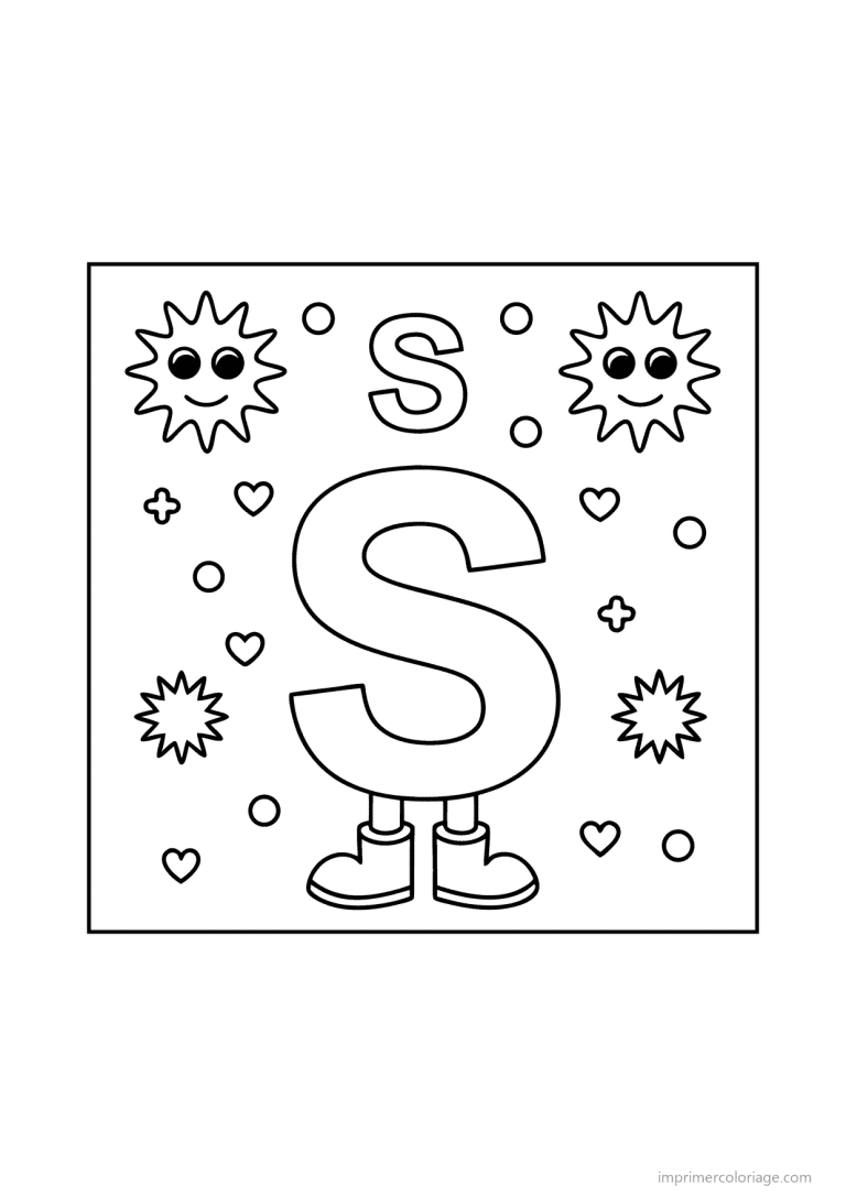 coloriage lettre s bonhomme etoiles - dessin gratuit &agrave; imprimer