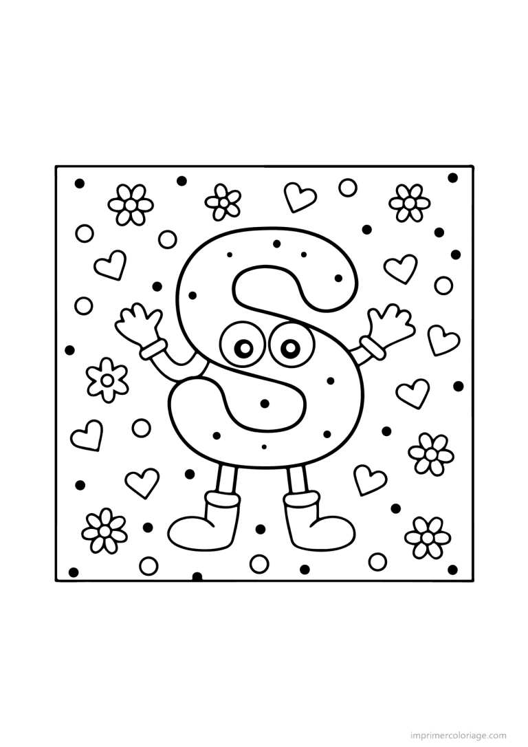 coloriage lettre s bonhomme fleurs - dessin gratuit &agrave; imprimer