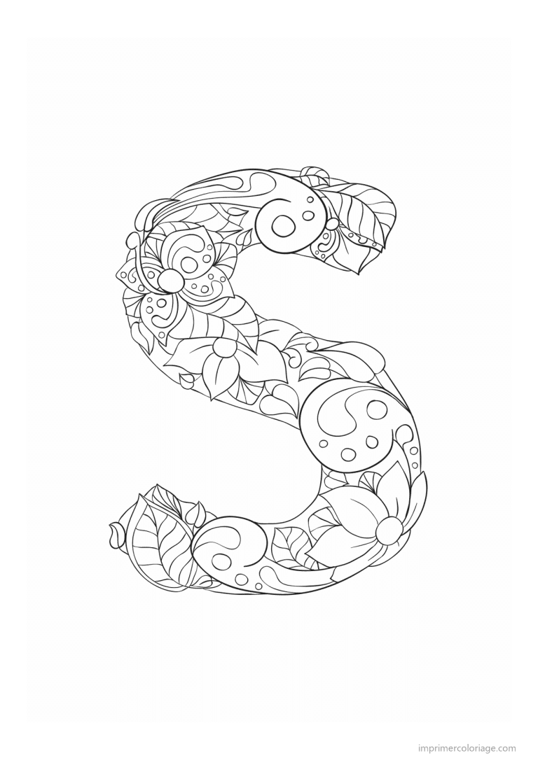 coloriage lettre s fleurs zen - dessin gratuit &agrave; imprimer