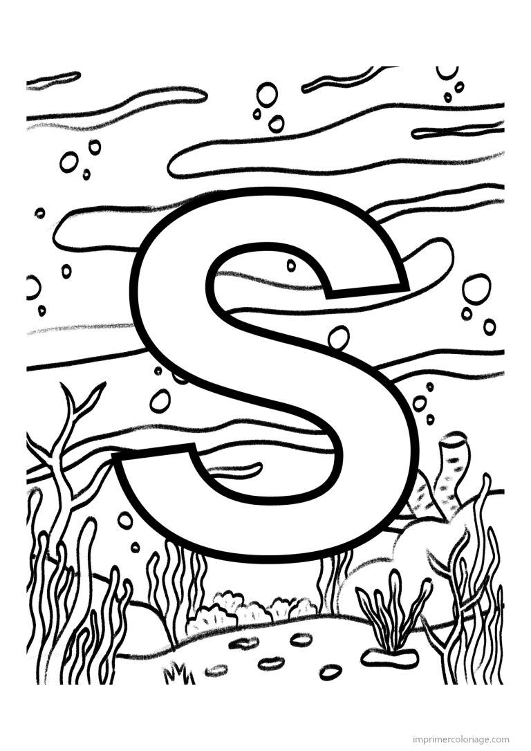 coloriage lettre s fond marin - dessin gratuit &agrave; imprimer