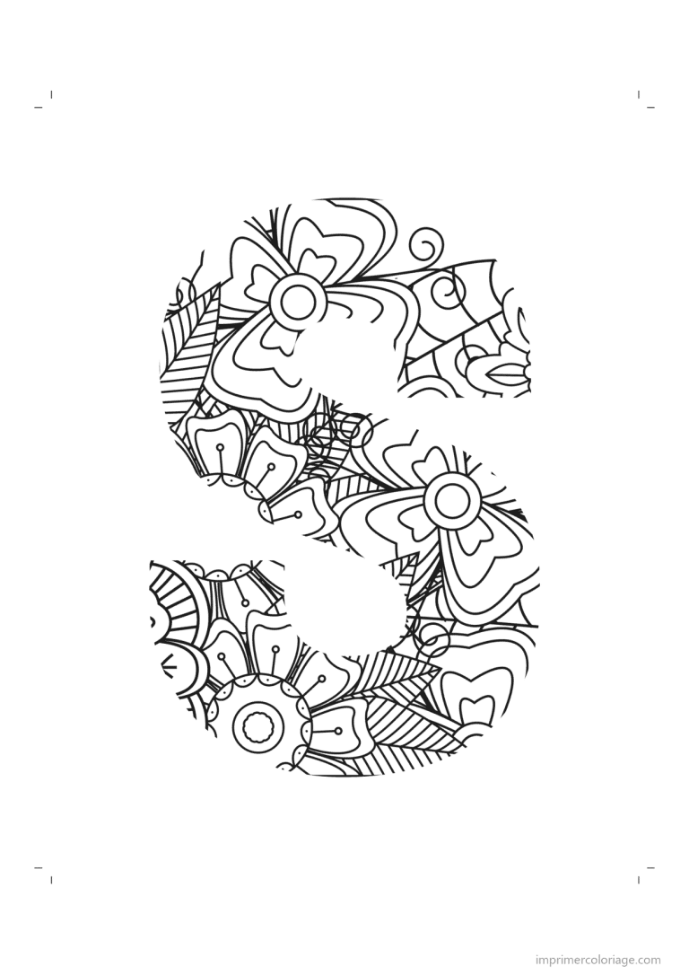 coloriage lettre s minuscule zentangle - dessin gratuit &agrave; imprimer