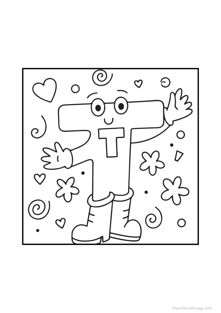 coloriage lettre t bonhomme doodle - dessin gratuit &agrave; imprimer