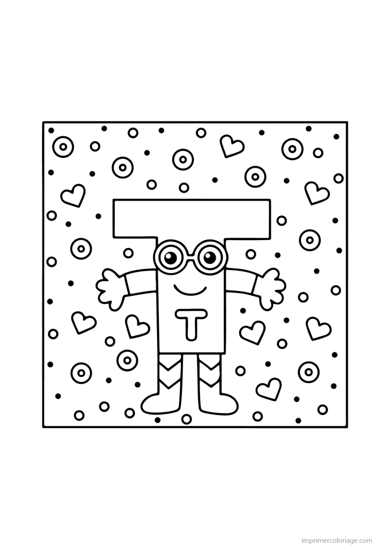 coloriage lettre t bonhomme fleurs - dessin gratuit &agrave; imprimer