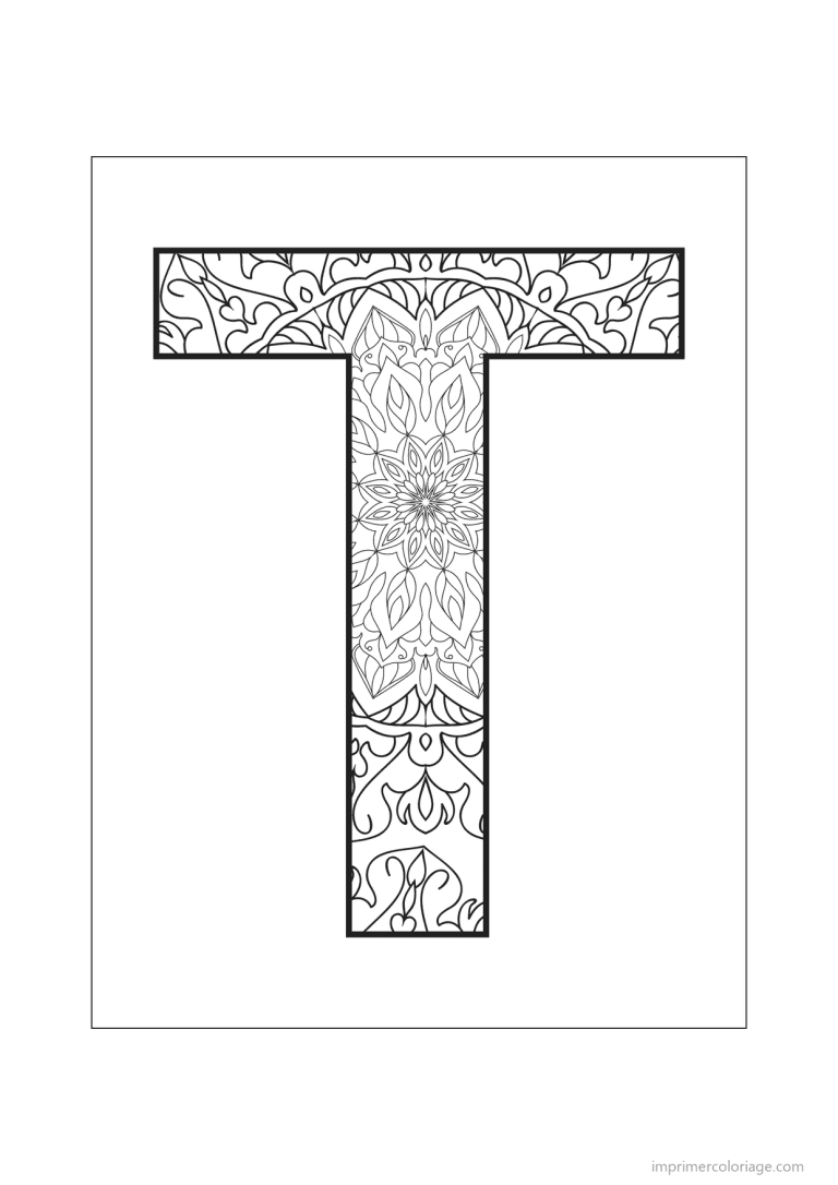coloriage lettre t mandala - dessin gratuit &agrave; imprimer
