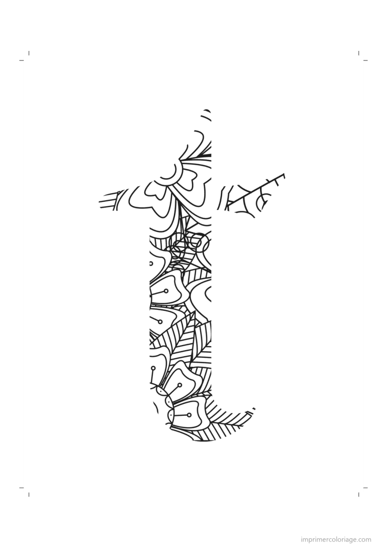 coloriage lettre t minuscule zentangle - dessin gratuit &agrave; imprimer