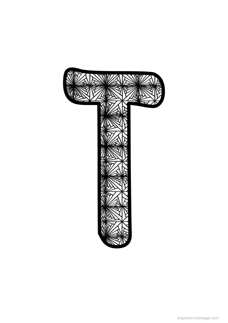 coloriage lettre t motif fleuri - dessin gratuit &agrave; imprimer