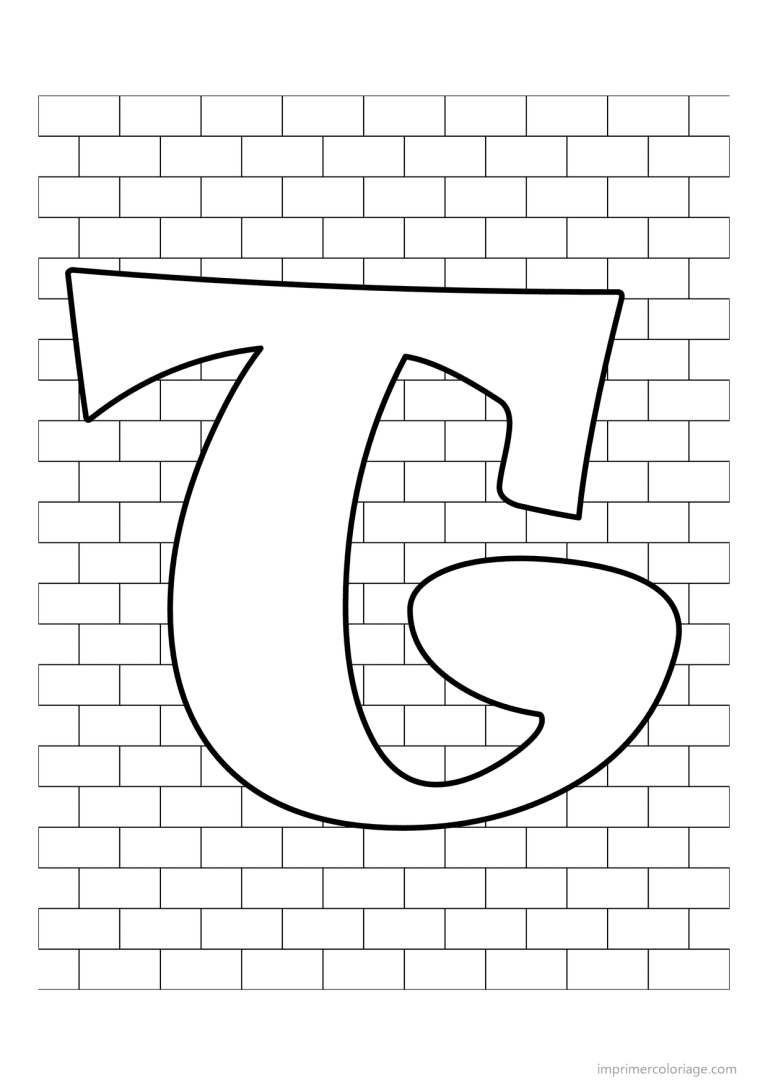 coloriage lettre t mur de briques - dessin gratuit &agrave; imprimer