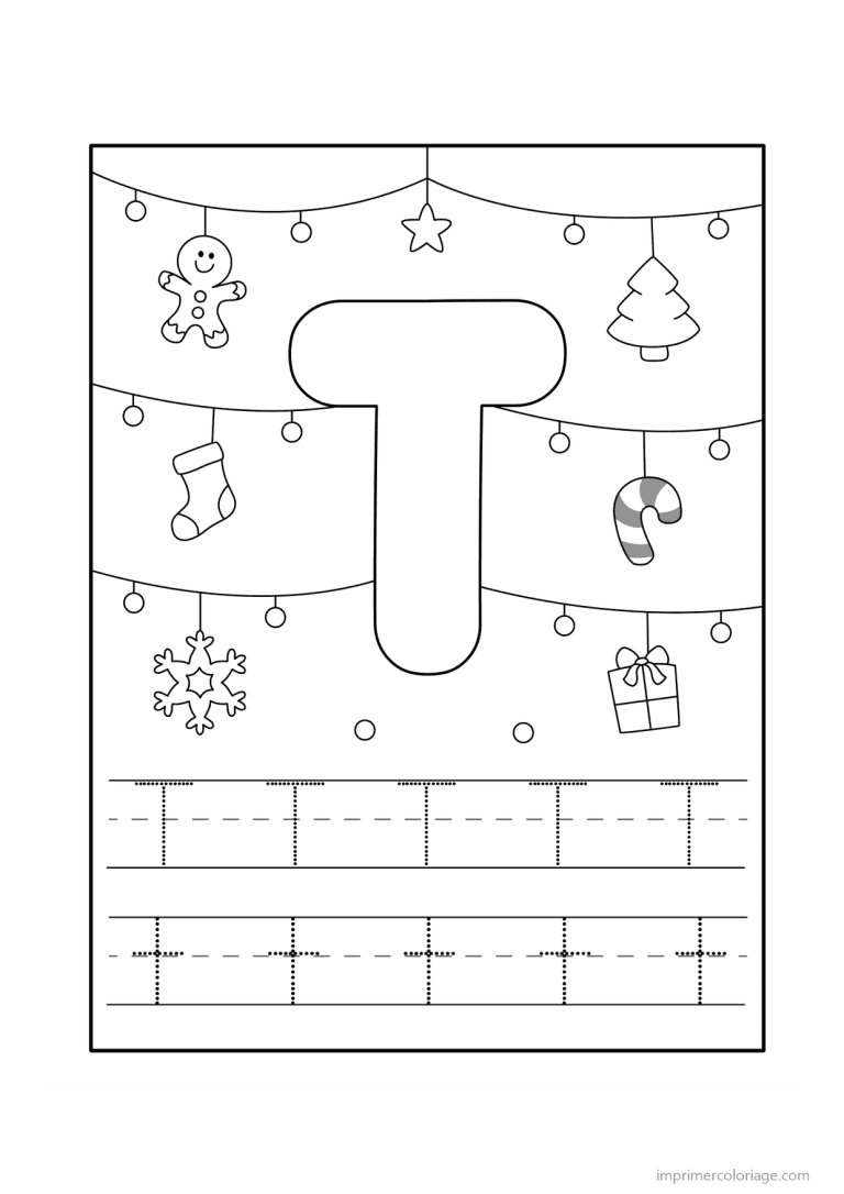 coloriage lettre t noel - dessin gratuit &agrave; imprimer