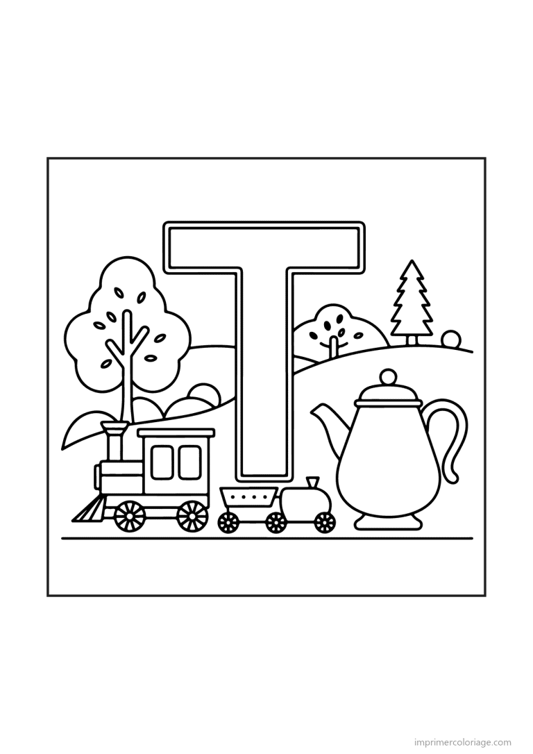 coloriage lettre t objets animaux - dessin gratuit &agrave; imprimer