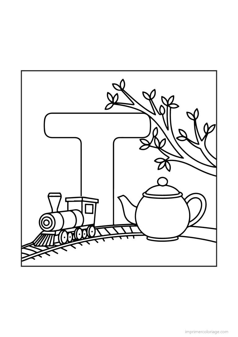 coloriage lettre t scene illustree - dessin gratuit &agrave; imprimer