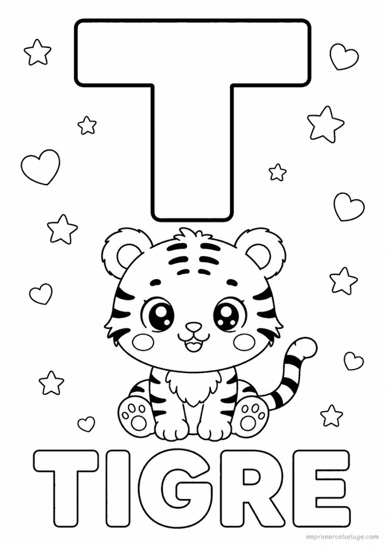 coloriage lettre t tigre - dessin gratuit &agrave; imprimer