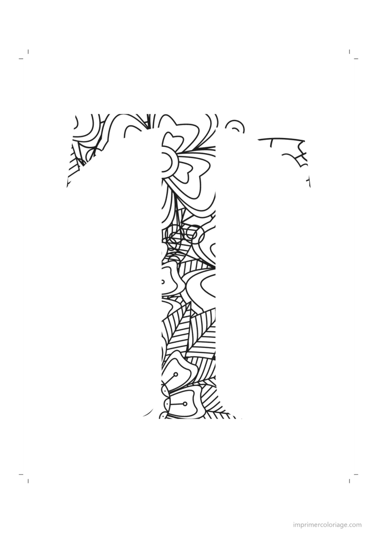 coloriage lettre t zentangle - dessin gratuit &agrave; imprimer