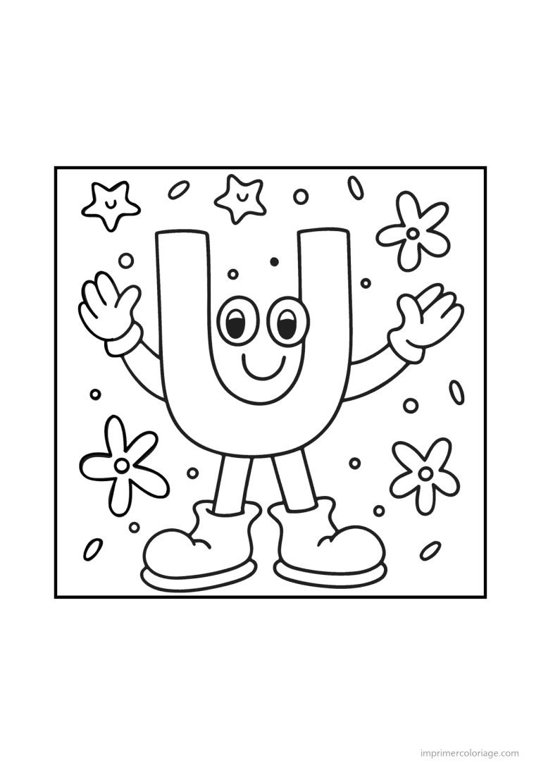 coloriage lettre u bonhomme doodle - dessin gratuit &agrave; imprimer
