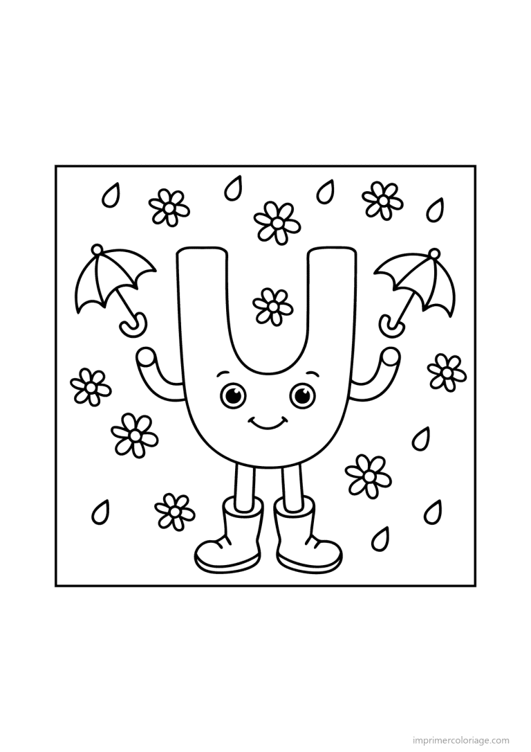 coloriage lettre u bonhomme etoiles - dessin gratuit &agrave; imprimer
