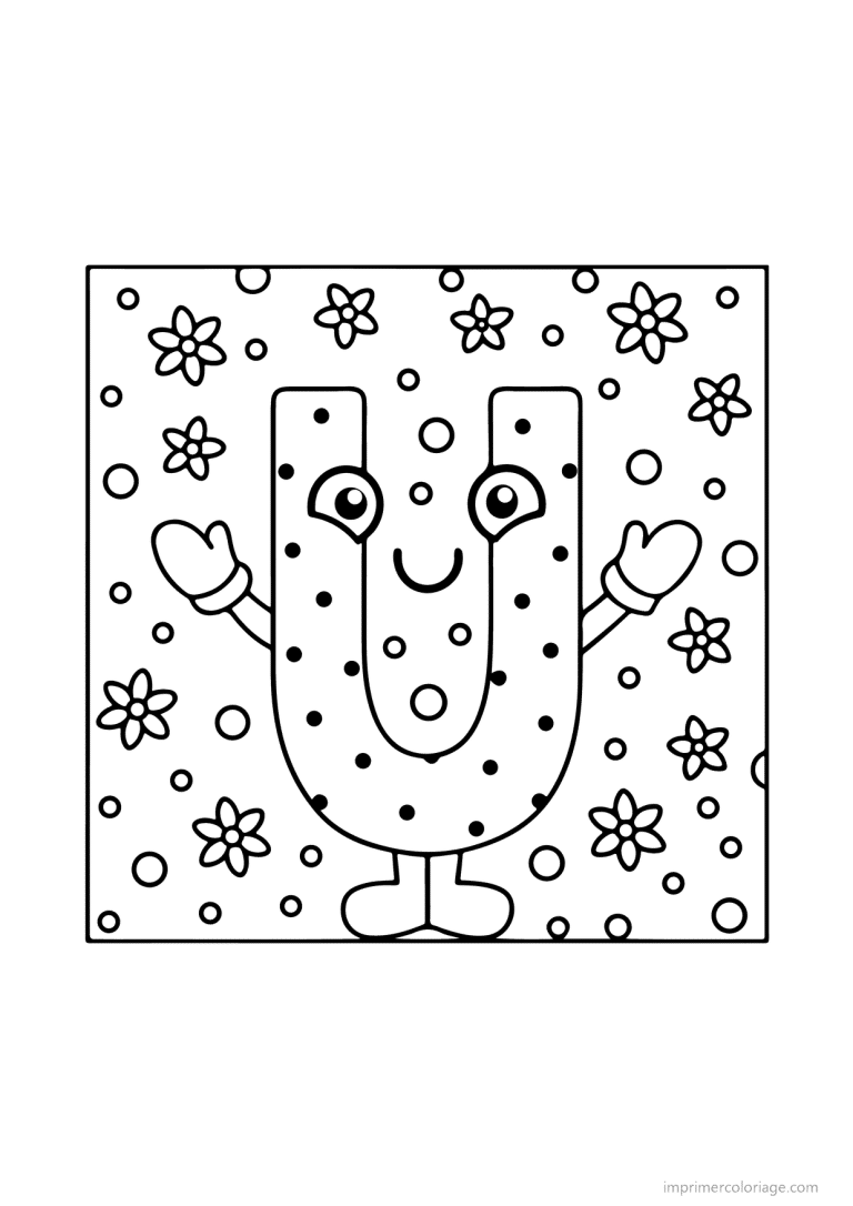coloriage lettre u bonhomme fleurs - dessin gratuit &agrave; imprimer