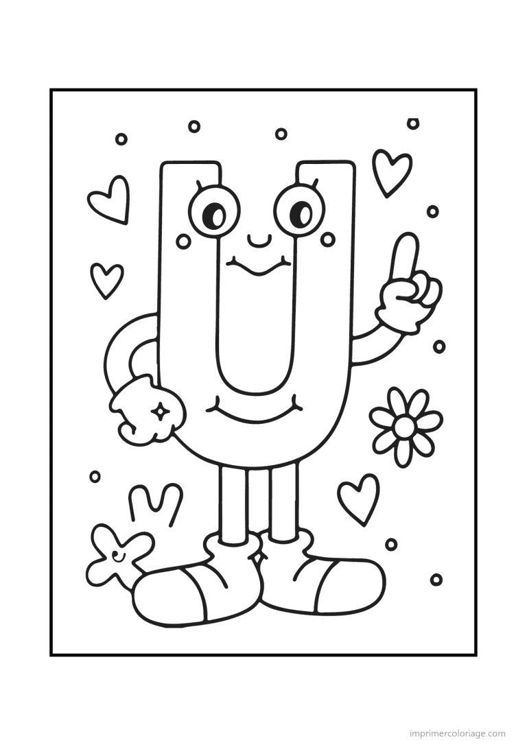 coloriage lettre u bonhomme souriant - dessin gratuit &agrave; imprimer