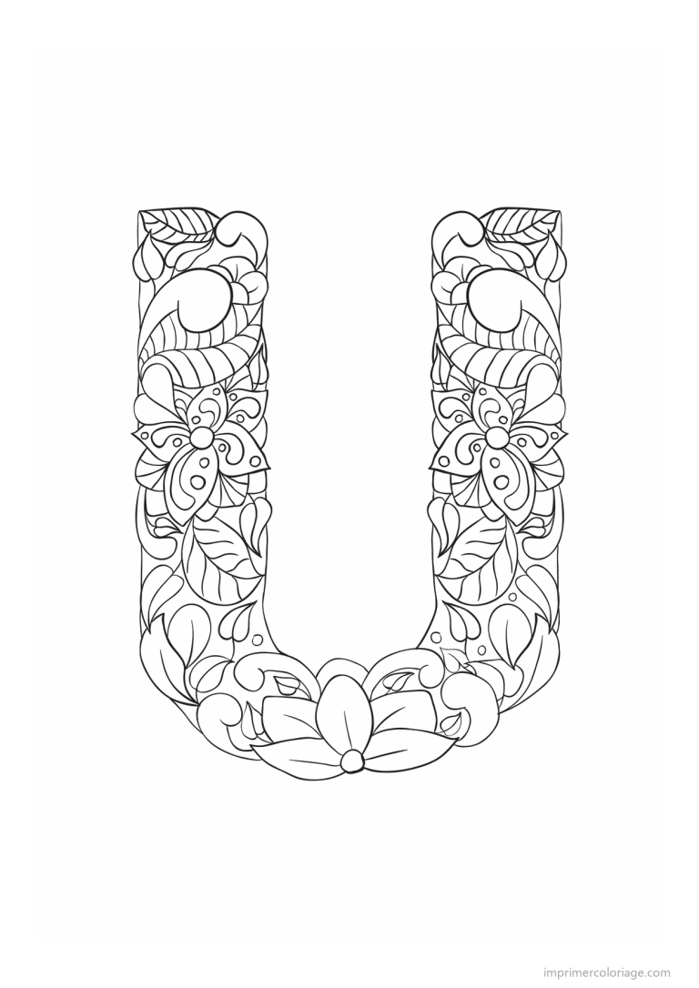 coloriage lettre u fleurs zen - dessin gratuit &agrave; imprimer