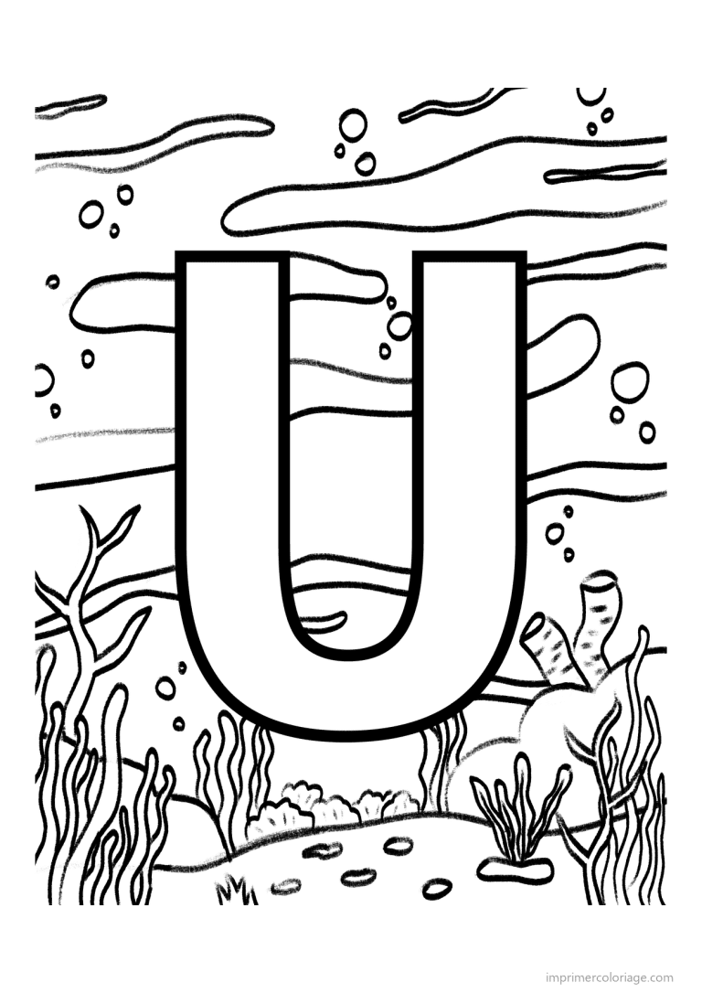 coloriage lettre u fond marin - dessin gratuit &agrave; imprimer