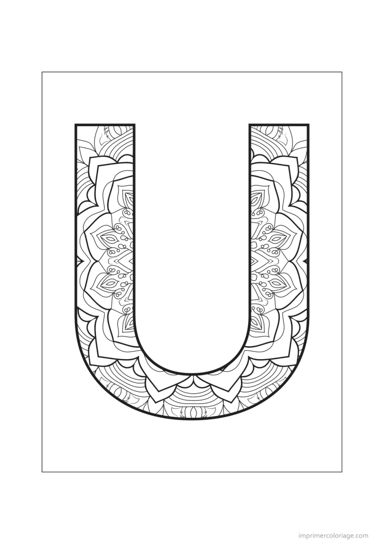 coloriage lettre u mandala fleuri - dessin gratuit &agrave; imprimer