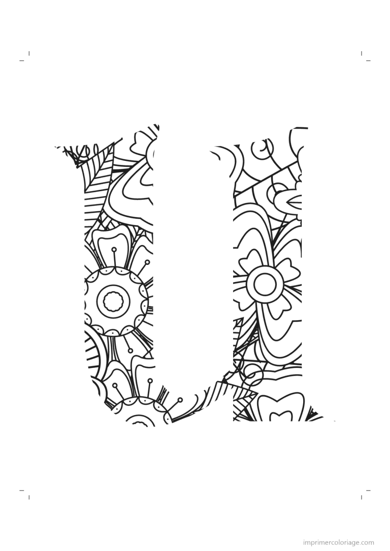 coloriage lettre u minuscule zentangle - dessin gratuit &agrave; imprimer