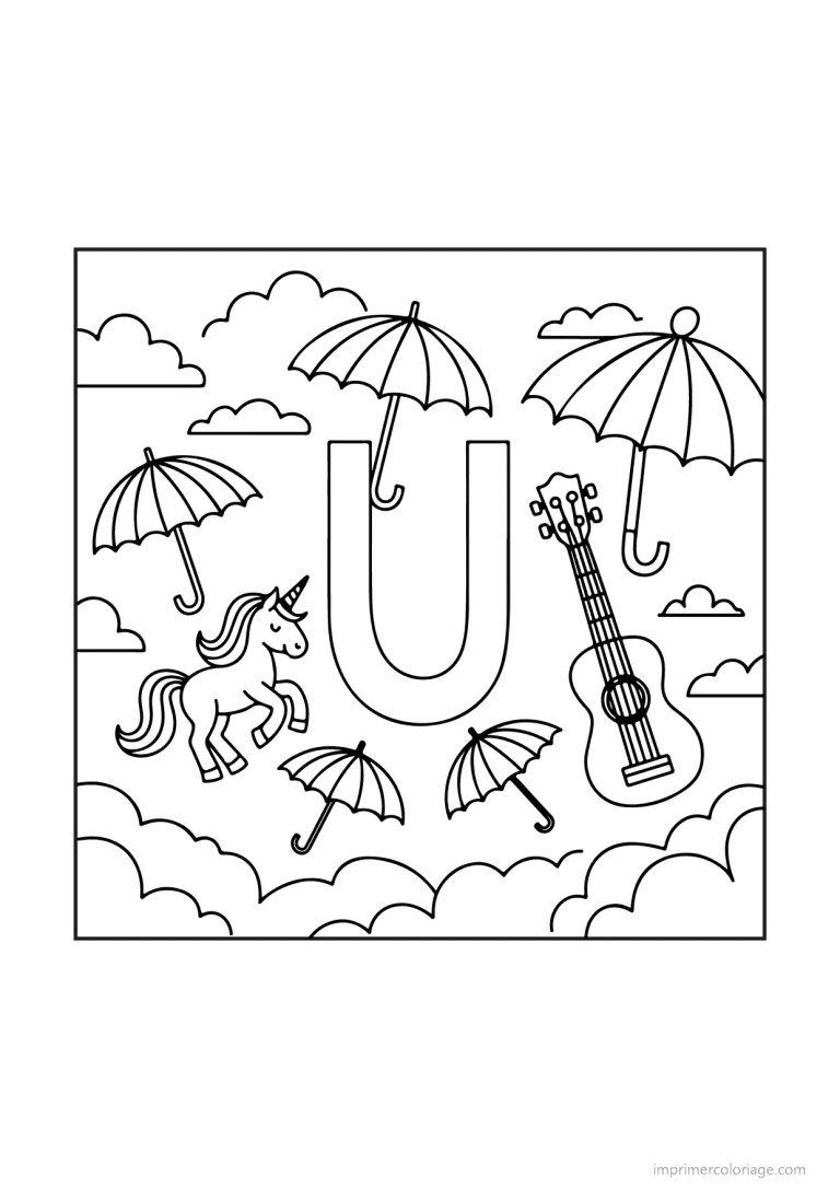 coloriage lettre u objets animaux - dessin gratuit &agrave; imprimer
