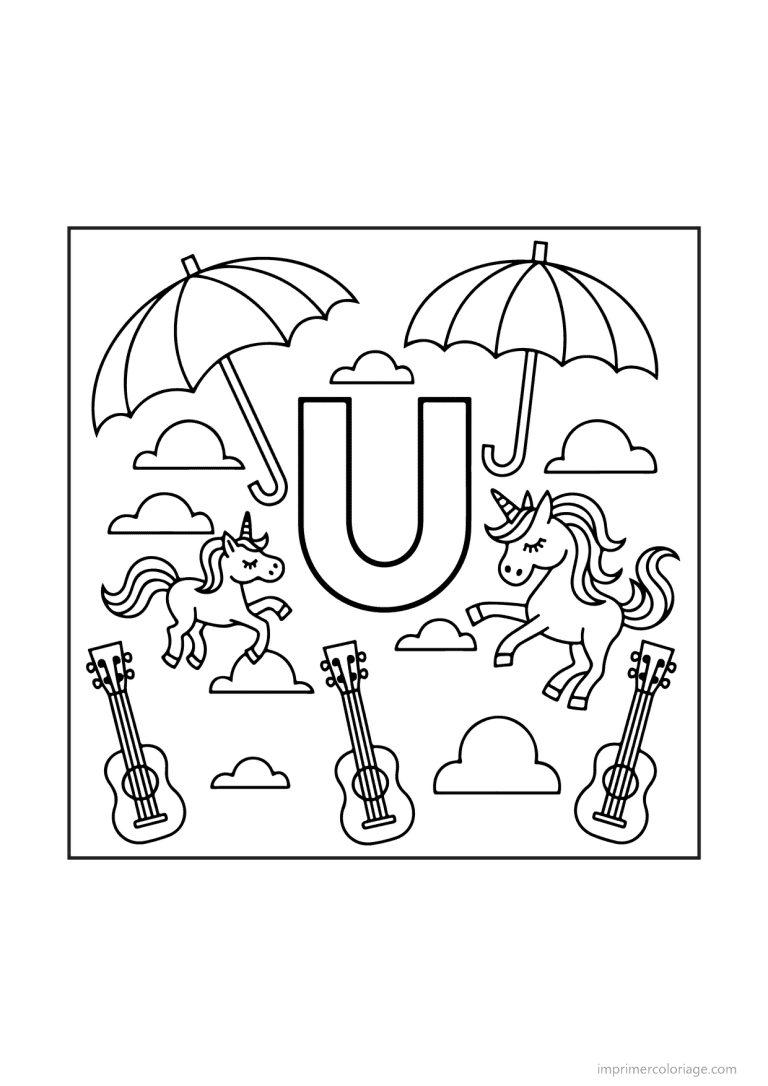 coloriage lettre u scene illustree - dessin gratuit &agrave; imprimer