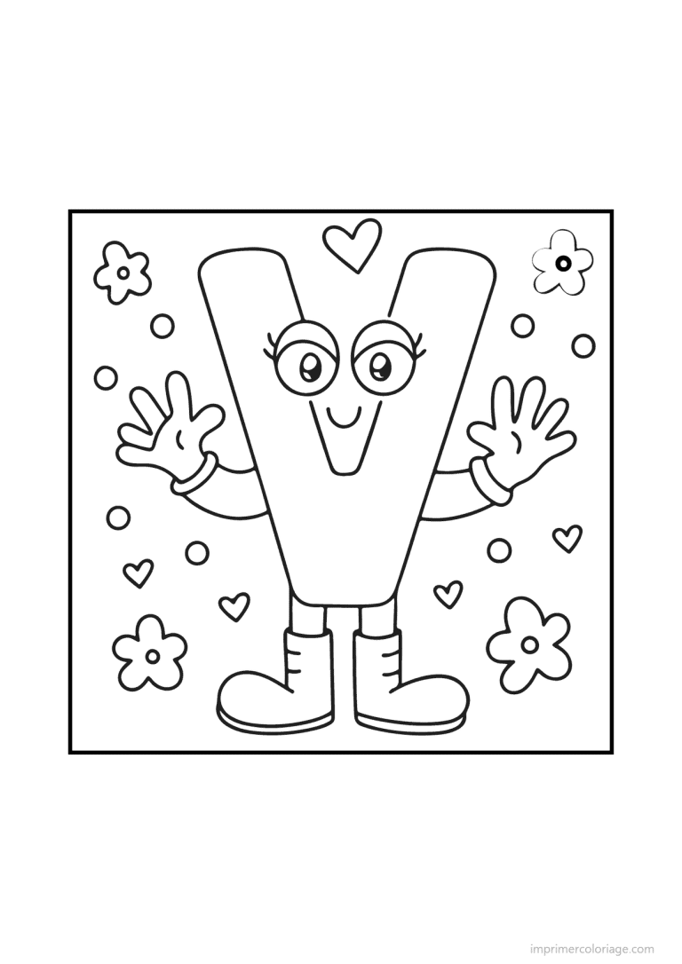 coloriage lettre v bonhomme doodle - dessin gratuit &agrave; imprimer