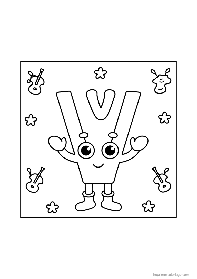 coloriage lettre v bonhomme etoiles - dessin gratuit &agrave; imprimer