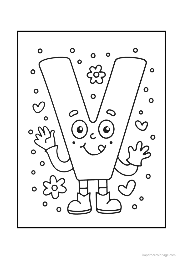 coloriage lettre v bonhomme souriant - dessin gratuit &agrave; imprimer