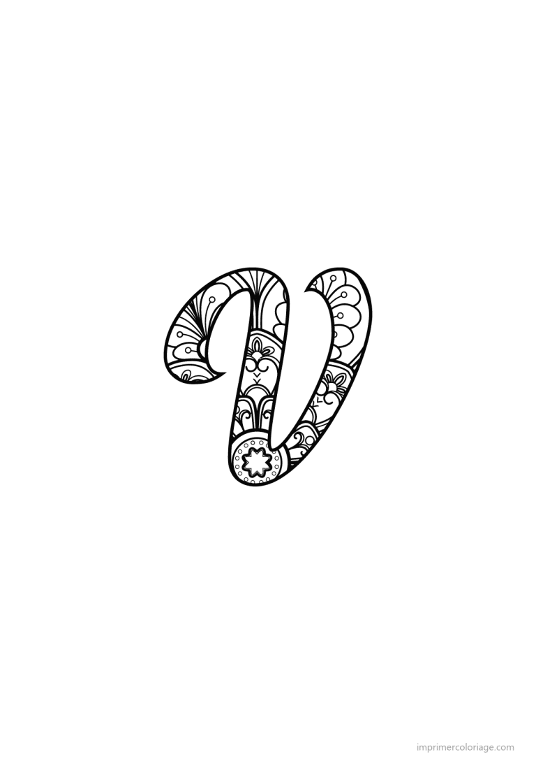 coloriage lettre v calligraphie - dessin gratuit &agrave; imprimer