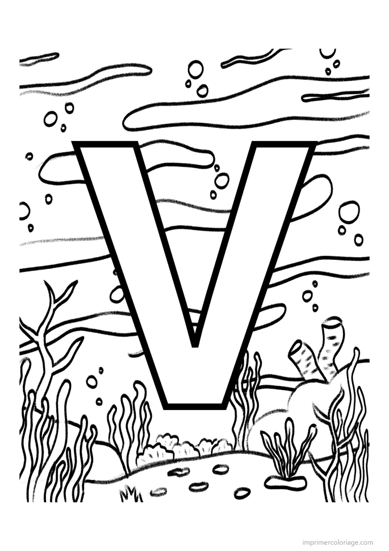 coloriage lettre v fond marin - dessin gratuit &agrave; imprimer