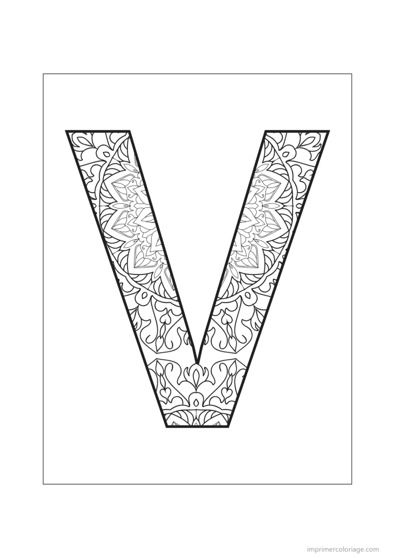 coloriage lettre v mandala - dessin gratuit &agrave; imprimer