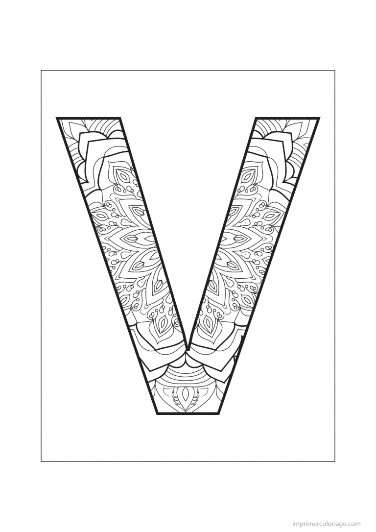 coloriage lettre v mandala fleuri - dessin gratuit &agrave; imprimer