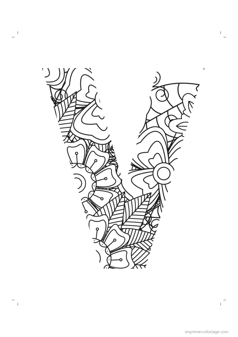 coloriage lettre v minuscule zentangle - dessin gratuit &agrave; imprimer